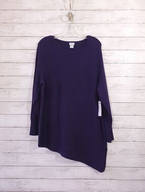 CHICO'S Tunic Sweater Size 2 Large L NWT Geometric Ribbed Asymmetrical Purple